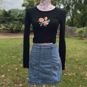 FREE PEOPLE Modern Femme Denim Mini Short Skirt Medium Stone Wash Size 8